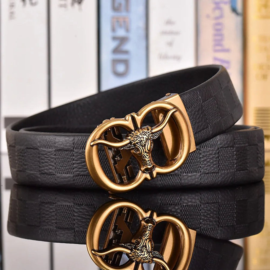 Amarillo Cowhide Leather Belt in Gold Checker
