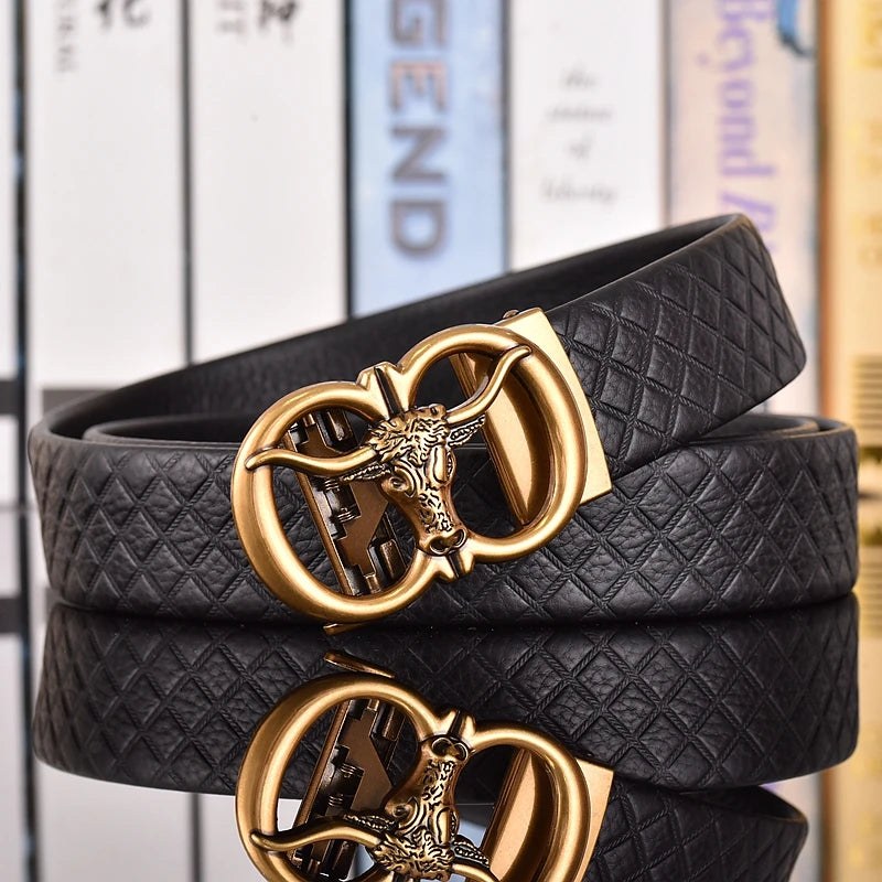 Amarillo Cowhide Leather Belt in Gold Cross Hatch