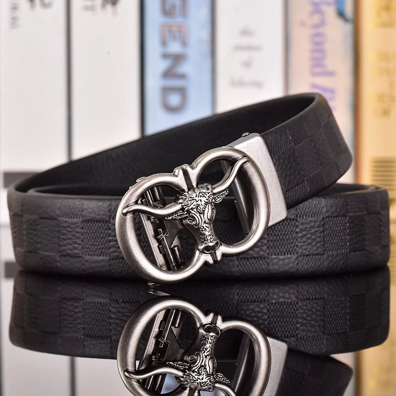 Amarillo Cowhide Leather Belt in Silver Checker