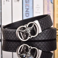 Amarillo Cowhide Leather Belt in Silver Cross Hatch