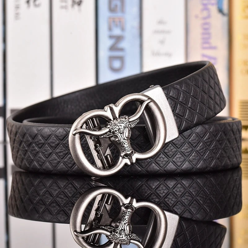 Amarillo Cowhide Leather Belt in Silver Cross Hatch