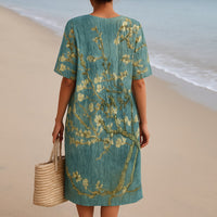 Amelia™ Floral Print Blue-Green Dress in Almond Blue