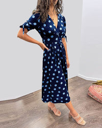 Amelia™ Polka Dots V-Neck Dress in Blue
