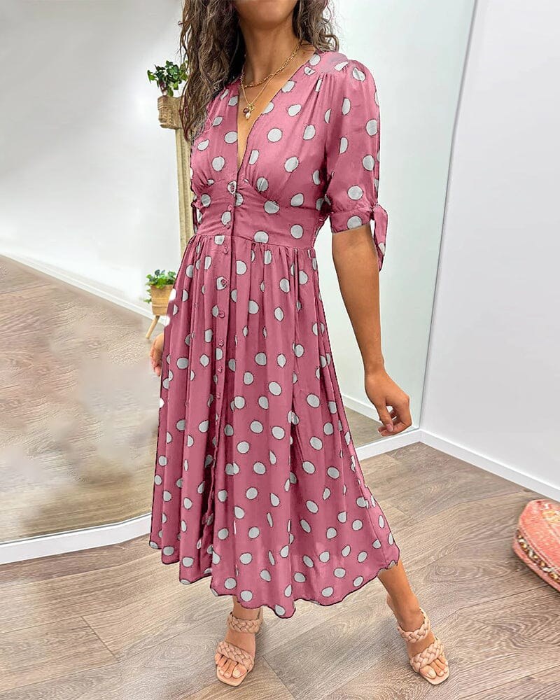 Amelia™ Polka Dots V-Neck Dress in Green