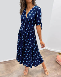 Amelia™ Polka Dots V-Neck Dress in Green