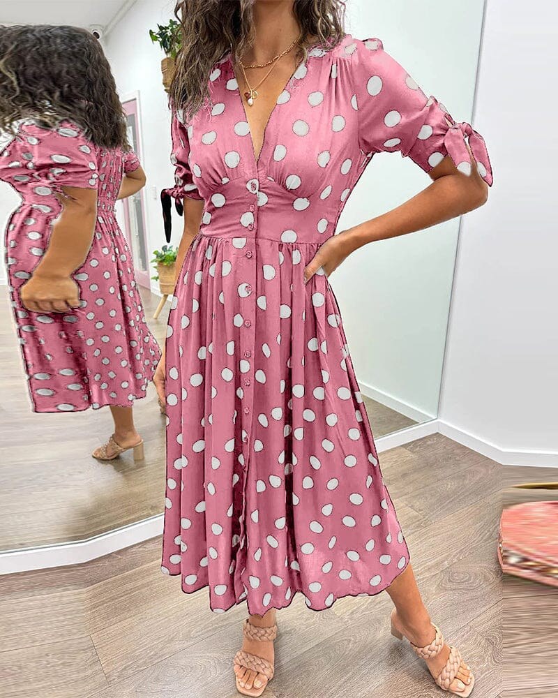 Amelia™ Polka Dots V-Neck Dress in Light Blue