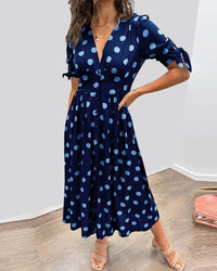 Amelia™ Polka Dots V-Neck Dress in Light Blue