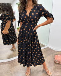Amelia™ Polka Dots V-Neck Dress in Light Blue