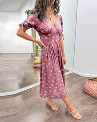 Amelia™ Polka Dots V-Neck Dress in Pink