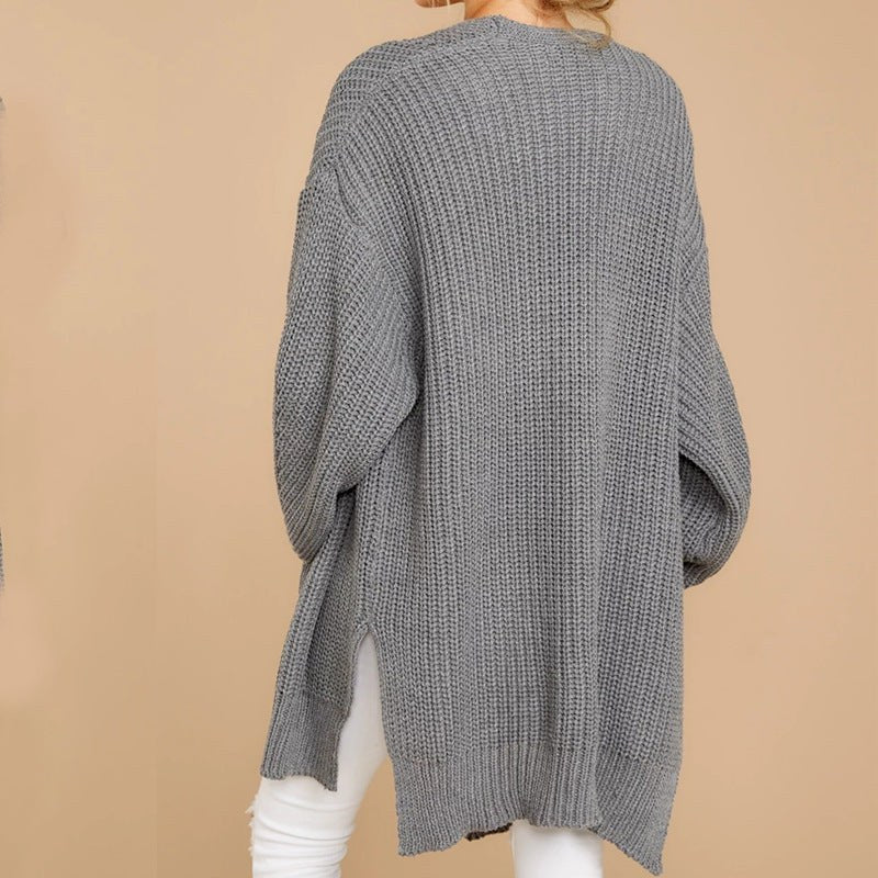Amelie Knit Sweater with Side Split in Grey