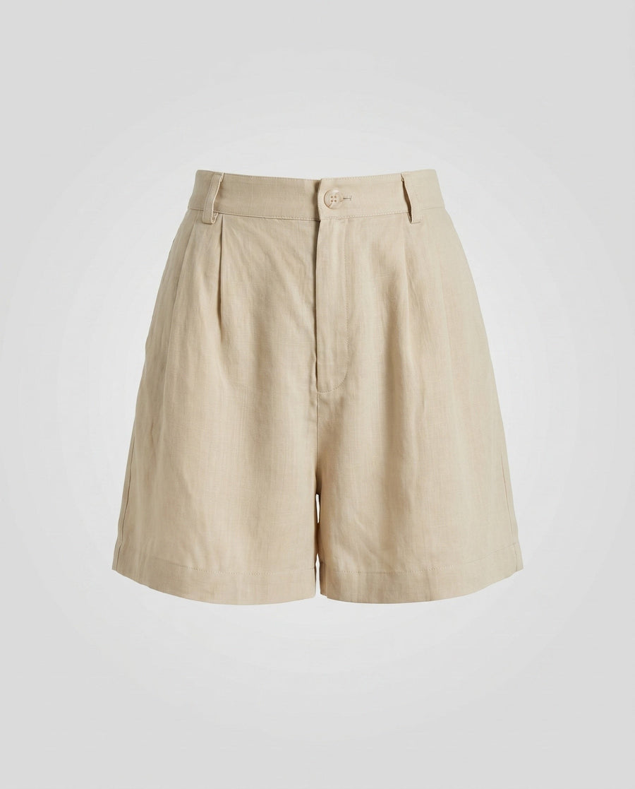 Amelie Linen Shorts with Elastic Waist and Pleated in Linen