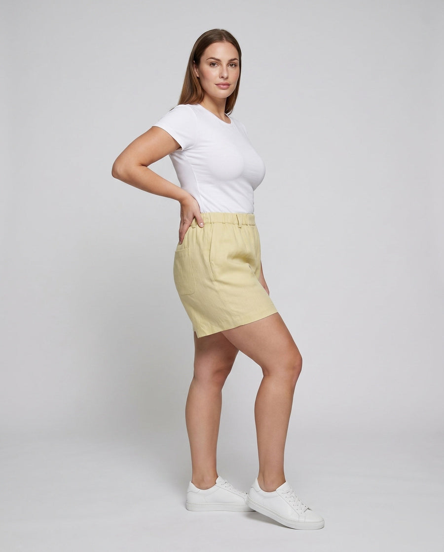 Amelie Linen Shorts with Elastic Waist and Pleated