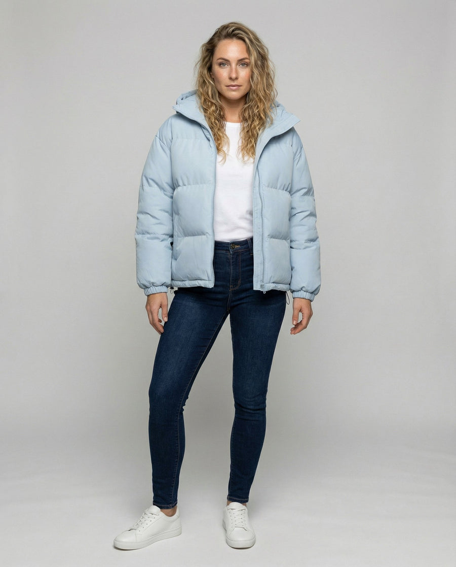 Amelie Warm Jacket with Hood in Light Blue