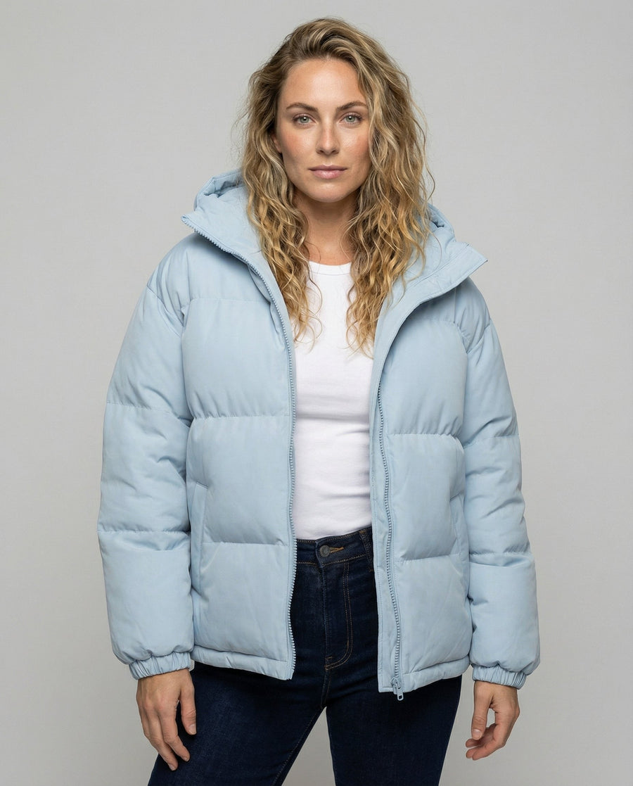 Amelie Warm Jacket with Hood in Light Blue