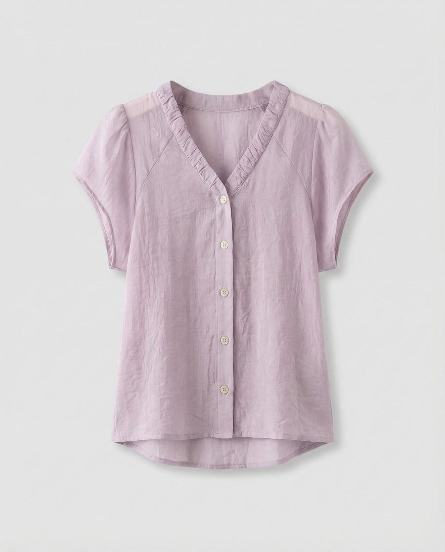 Amira Blouse with V-Neck and Short Sleeve in Purple