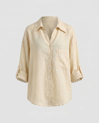 Amira Elegant Linen Blouse with Chest Pocket in Light Yellow
