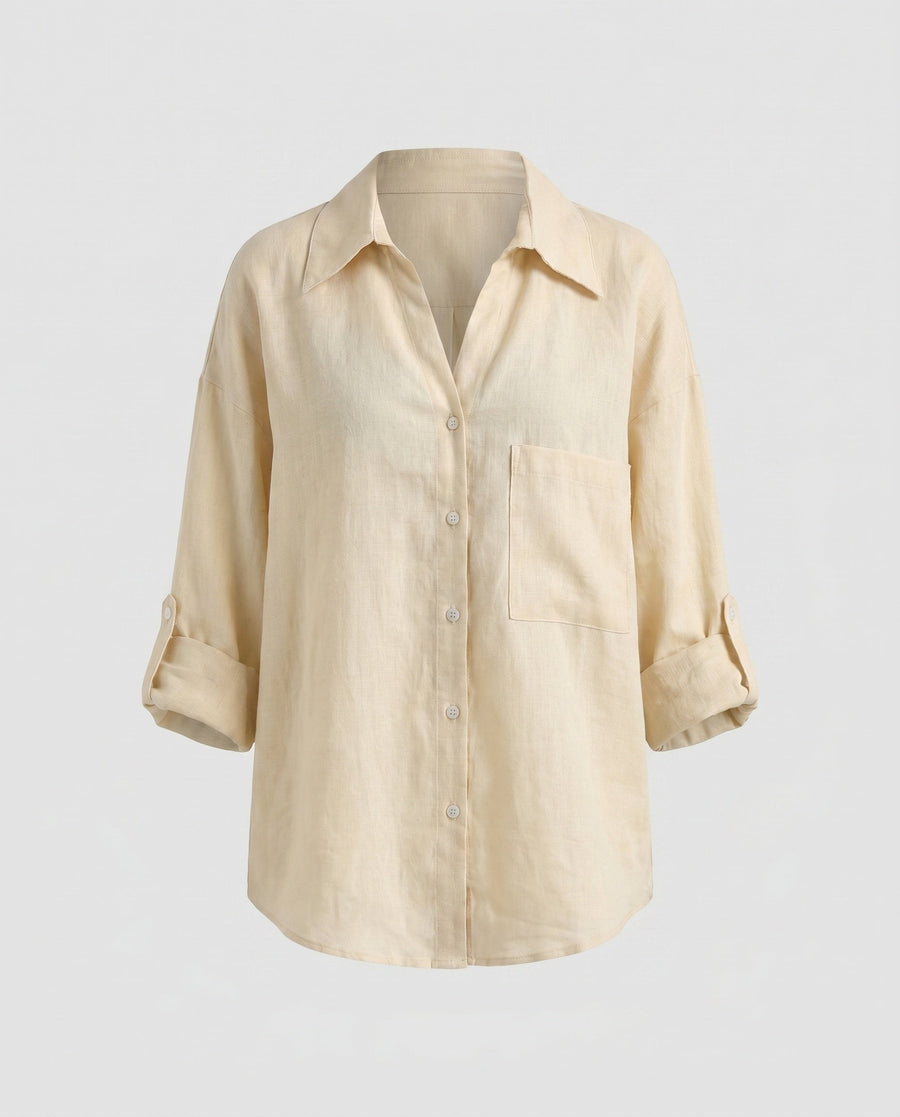 Amira Elegant Linen Blouse with Chest Pocket in Light Yellow