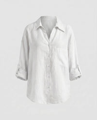 Amira Elegant Linen Blouse with Chest Pocket in White