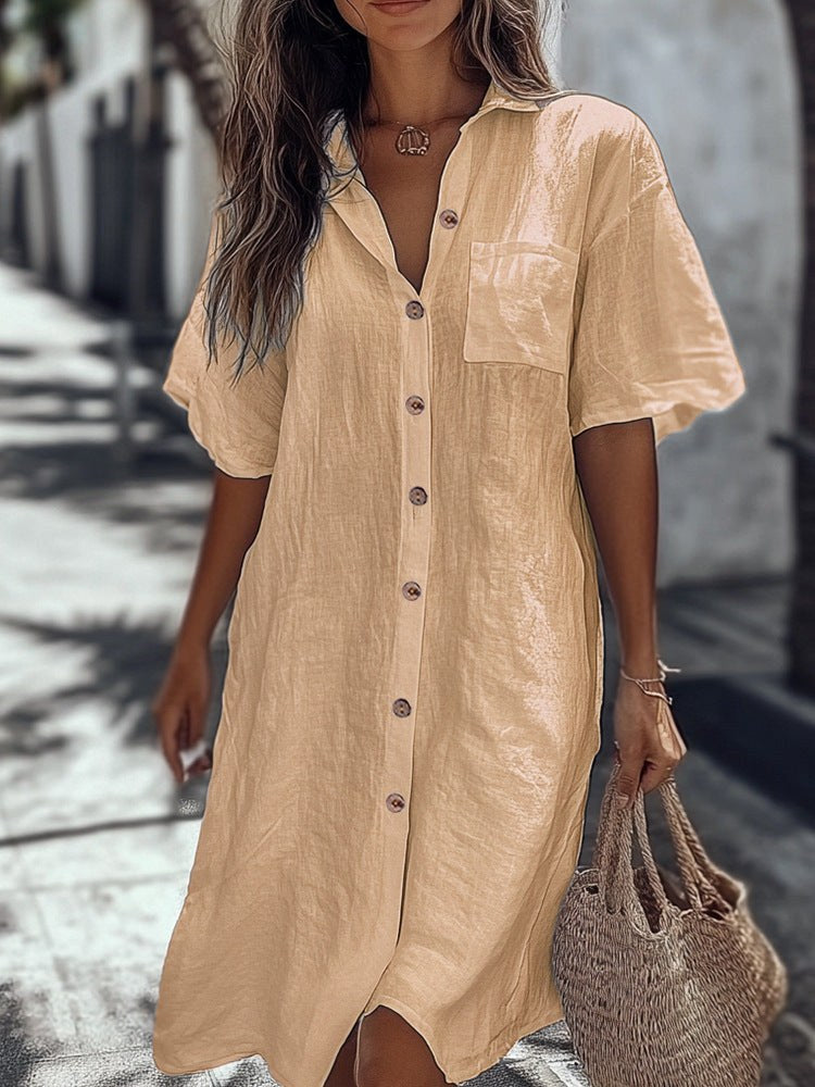 Amira Elegant Linen Maxi Dress in Ingwer