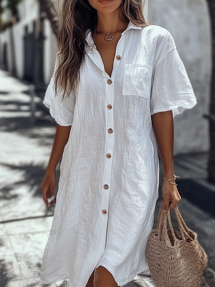 Amira Elegant Linen Maxi Dress in White