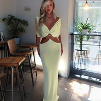 Amira Evening Dress with V-Neck in Yellow