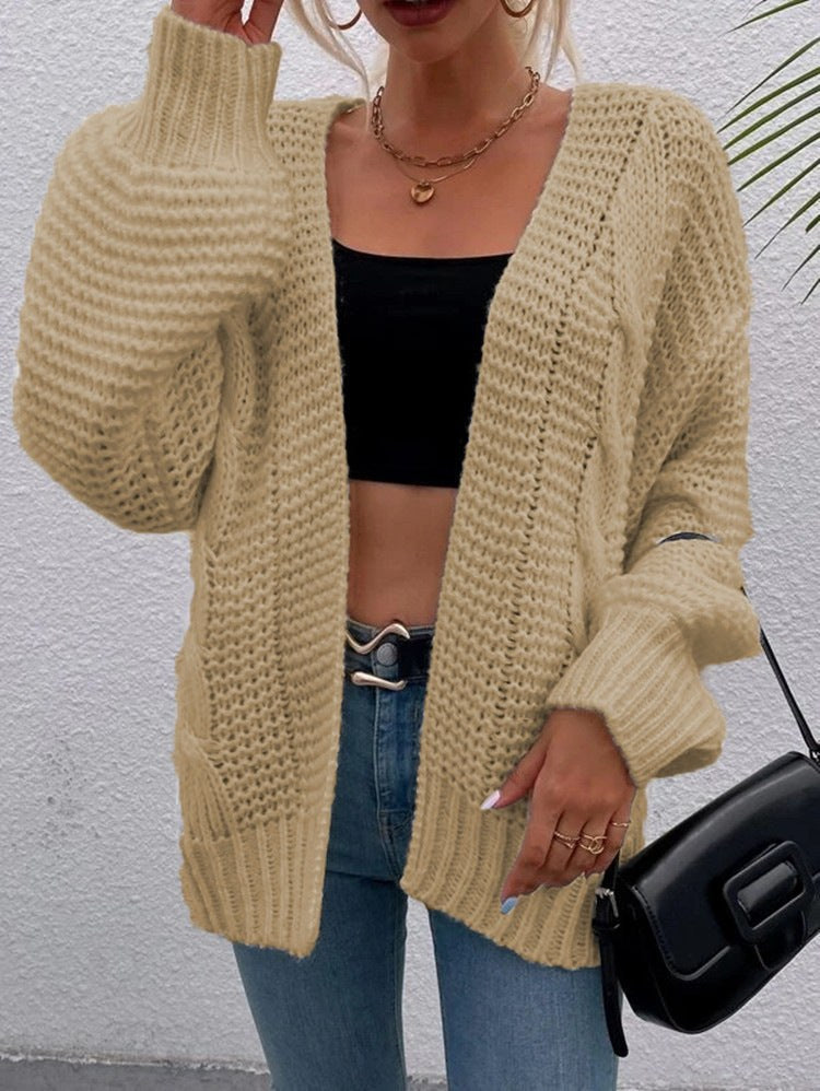 Amira Knit Cardigan with Pockets and Oversized in Apricot