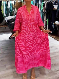 Amira Women's V-neck Printed Loose Dress in Pink