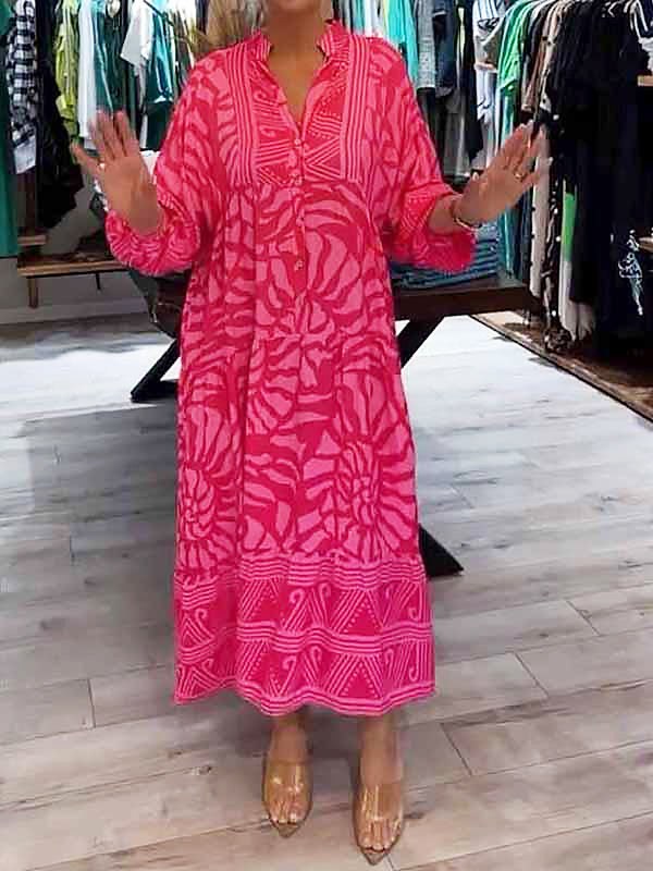 Amira Women's V-neck Printed Loose Dress in Pink
