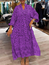 Amira Women's V-neck Printed Loose Dress in Purple