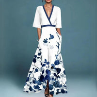 Amy™ Elegant Maxi Dress with Floral Pattern in White