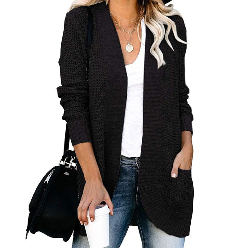 Anaya Casual Knit Cardigan with Pockets in Black