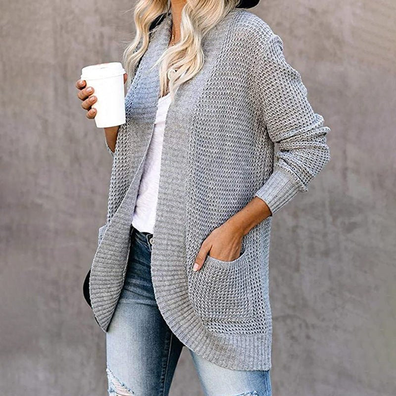 Anaya Casual Knit Cardigan with Pockets in Dark Grey