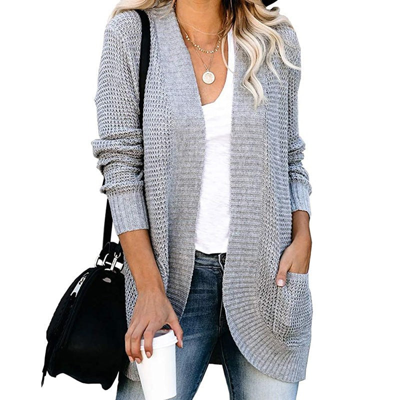 Anaya Casual Knit Cardigan with Pockets in Dark Grey