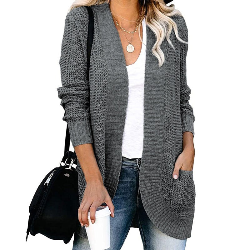 Anaya Casual Knit Cardigan with Pockets in Dark Grey