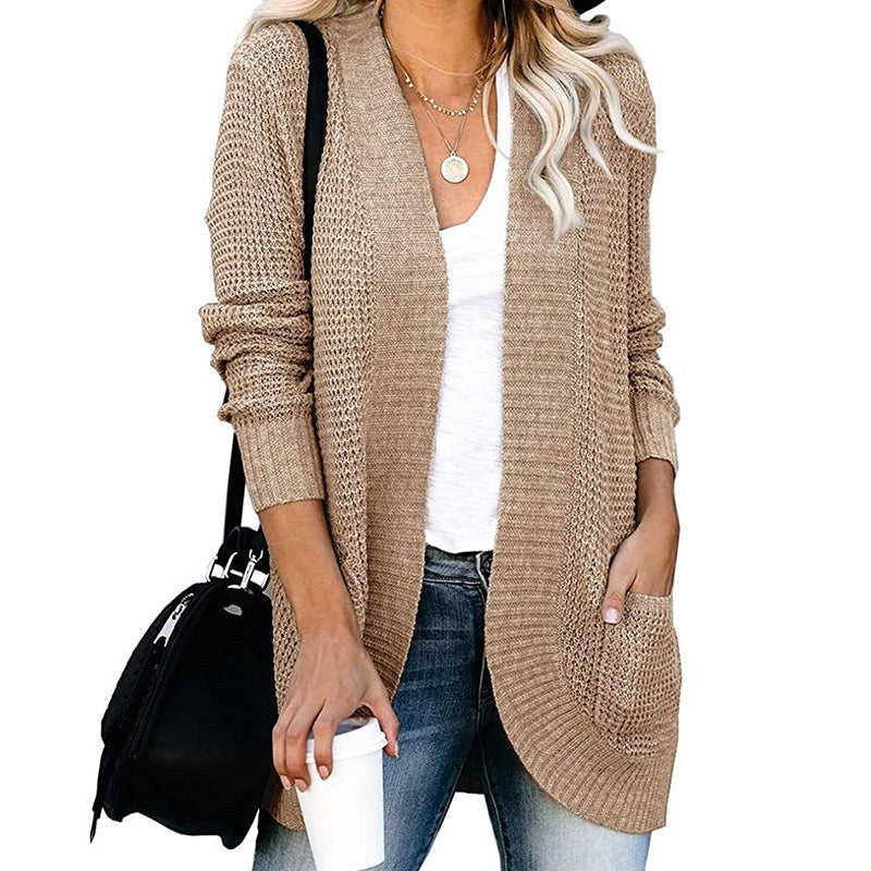 Anaya Casual Knit Cardigan with Pockets in Khaki
