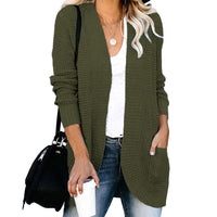 Anaya Casual Knit Cardigan with Pockets in Olive Green