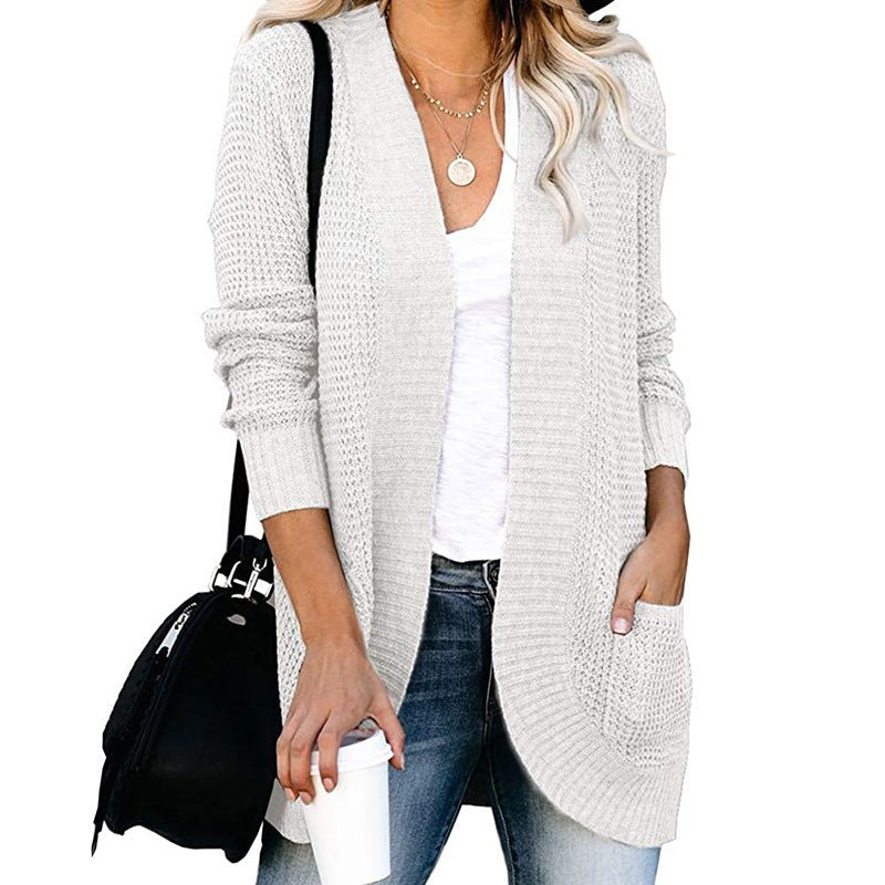 Anaya Casual Knit Cardigan with Pockets in White