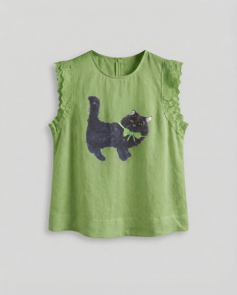 Anaya Linen Blend Top in Green
