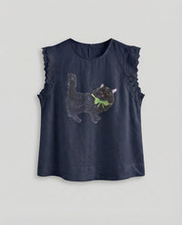 Anaya Linen Blend Top in Navy