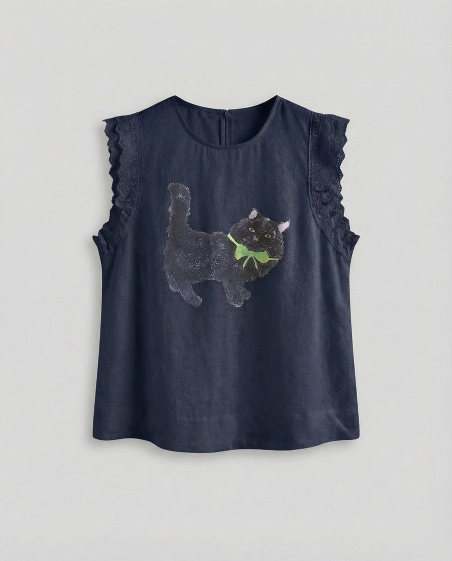 Anaya Linen Blend Top in Navy