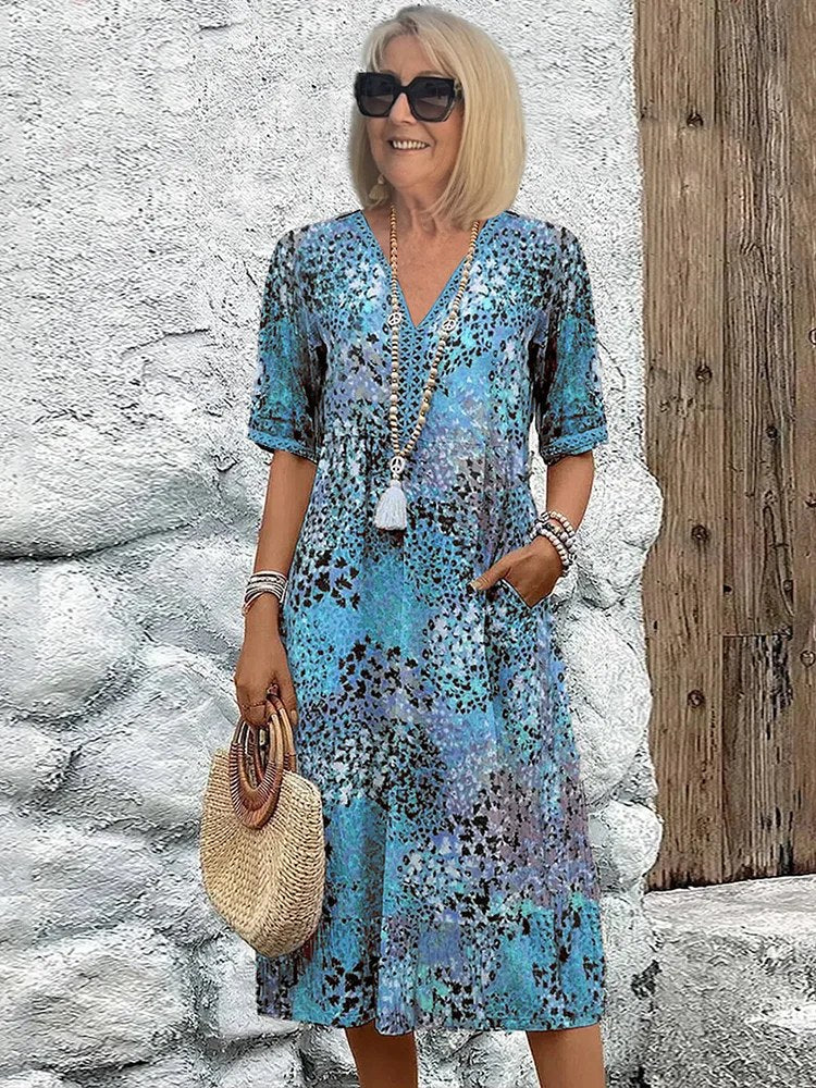 Andrea Vibrant Midi Dress in Ocean Blue