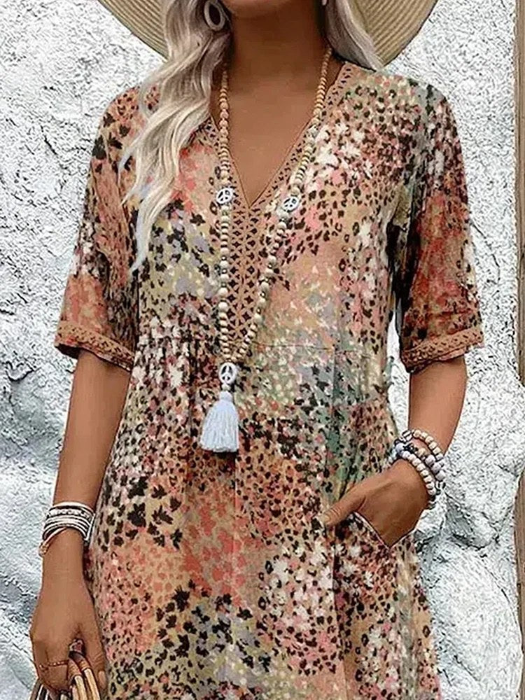 Andrea Vibrant Midi Dress in Sandy Beige