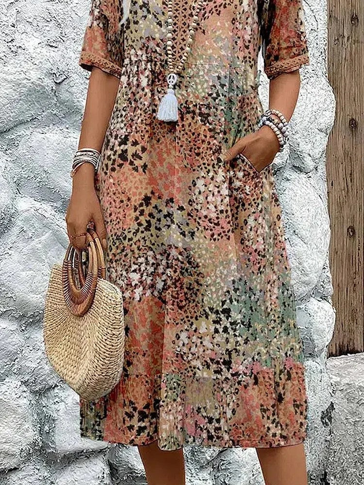 Andrea Vibrant Midi Dress in Sandy Beige