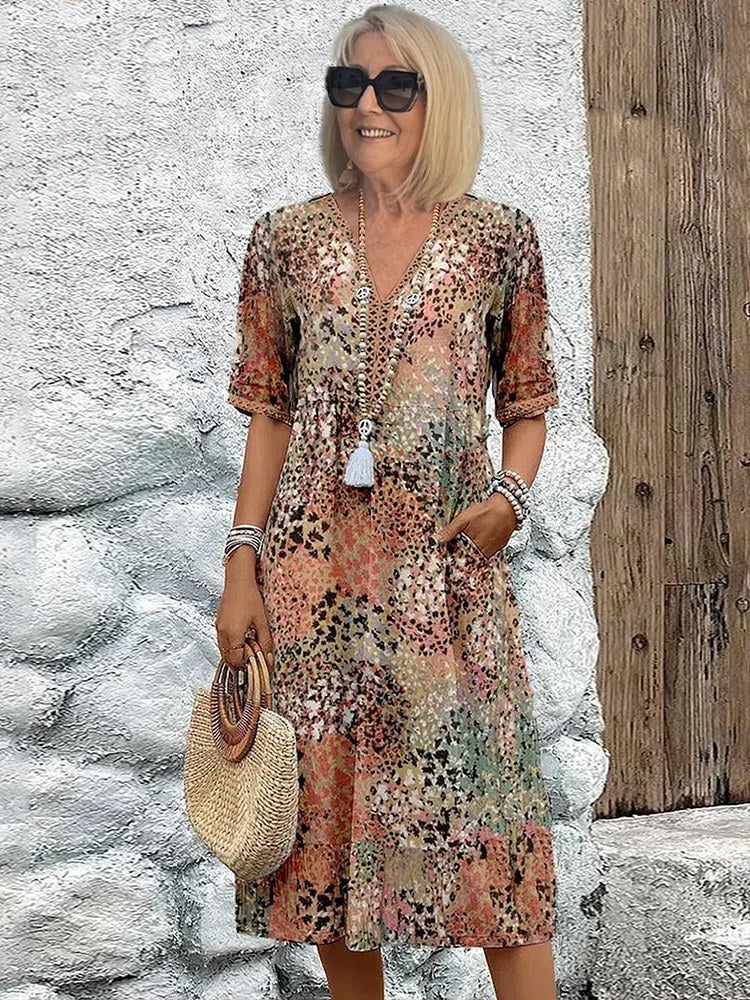 Andrea Vibrant Midi Dress in Sandy Beige