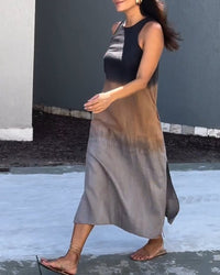 Anette Sleeveless Ombre Dress with Round Neck in Grey