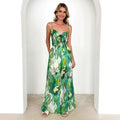 Annalise Chic Printed Suspender Strap Long Dress