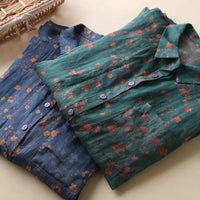 Annette™ Floral Half-Placket Shirt in Blue