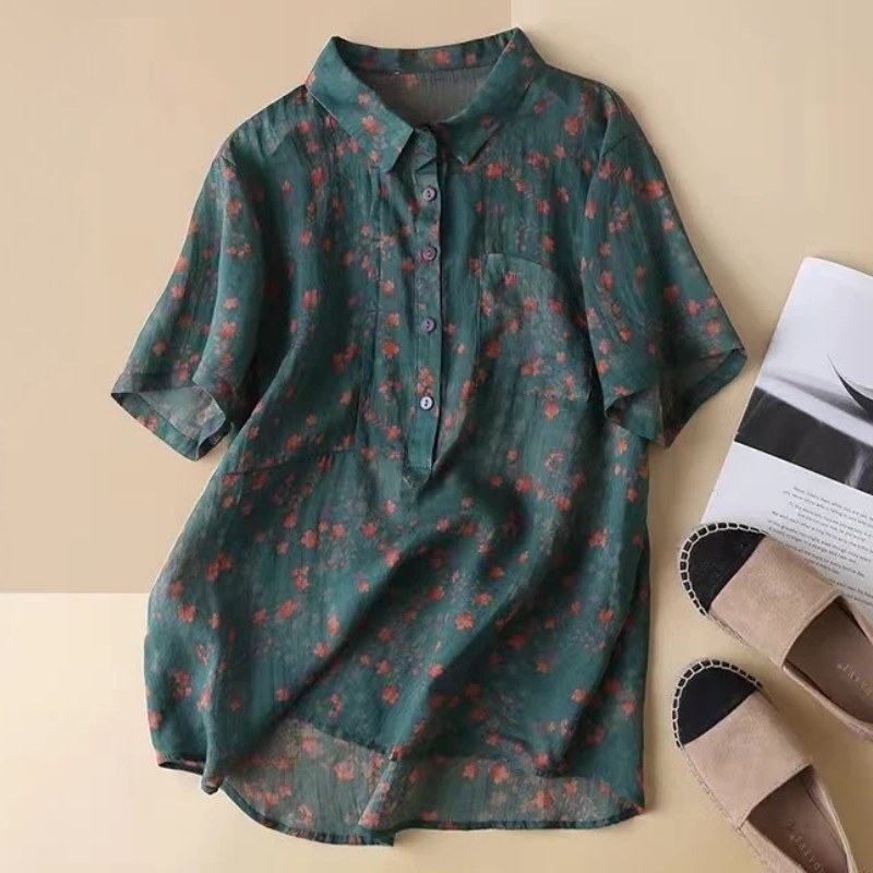 Annette™ Floral Half-Placket Shirt in Green