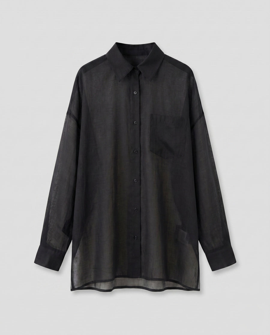 Annika Casual Linen Blouse in Navy