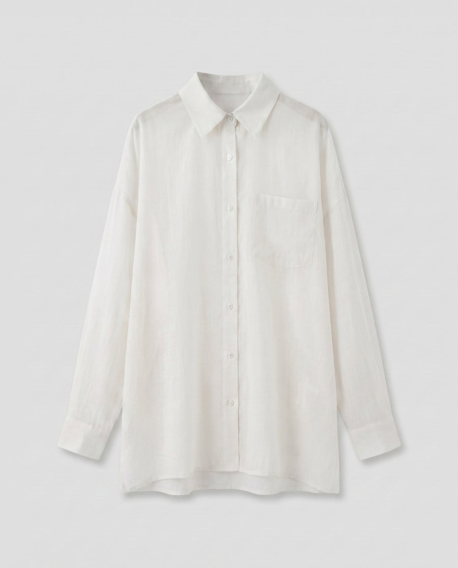 Annika Casual Linen Blouse in White